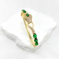 Elegant gold snake bracelet with green stones and sparkling cubic zirconia for women - Gold
