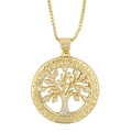 Gold Tree of Life pendant necklace with micro-pave zircon and engraved outer ring - White Zirconia Family Tree Of Life (Round) / Round White Zircon 2