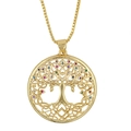 Golden Tree of Life necklace with colorful zircon stones on a square venetian chain - Multicolor Zirconia Tree Of Life (Round) / Round