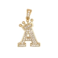 Hip hop style gold letter A pendant with crown and micro-set cubic zirconia crystals - Letter A
