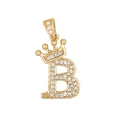 Gold plated letter B crown pendant with iced out micro paved zircon stones - Letter B