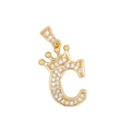 Gold plated letter C crown pendant with cubic zirconia for DIY hip hop necklaces - Letter C