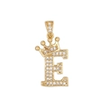 Pendentif lettre E à couronne hip hop avec micro-pavage de zircons blancs dorés - Lettre E