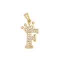 Pendentif lettre F en or style hip hop avec couronne et zircons cubiques micro-pavés - Lettre F