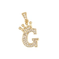Pendentif lettre G style hip hop avec couronne dorée et micro-pavage de zircons - Lettre G
