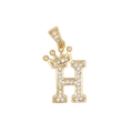 Pendentif lettre H dorée style hip hop avec couronne et zircons cubiques sertis - Lettre H