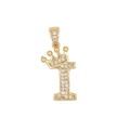 Pendentif lettre I couronne dorée style Hip-Hop avec oxydes de zirconium sertis - Lettre I
