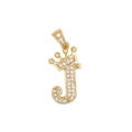 Pendentif lettre J style hip hop doré avec couronne et pierres de zircone scintillantes - Lettre J