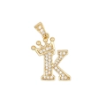 Pendentif lettre K couronne dorée hip hop avec pierres de zircone cubique micro-pavées - Lettre K