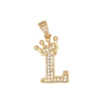 Pendentif lettre L hip hop doré avec couronne et zircons cubiques micro-pavés - L