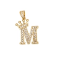 Pendentif lettre M dorée hip hop avec couronne et oxydes de zirconium sertis - M