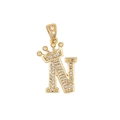Pendentif lettre N couronne dorée style hip hop avec zircones cubiques pavées - Lettre N
