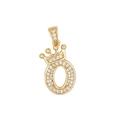 Pendentif lettre O dorée style hip hop avec couronne et zircons cubiques pavés - Lettre O