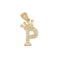 Pendentif lettre P style hip hop en or avec couronne et zircons cubiques sertis - Lettre P