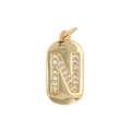 Ciondolo a capsula dorato lucido con lettera N decorata con zirconi brillanti - Lettera N