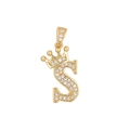 Pendentif lettre S style hip hop plaqué or avec couronne et zircons cubiques pavés - S