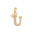 Pendentif lettre U couronne style hip hop plaqué or avec micro pavage en zircone - Lettre U