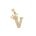Pendentif lettre V dorée avec couronne et zircons sertis pour collier hip hop - Lettre V