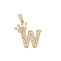 Pendentif lettre W doré avec couronne serti de pierres de zircone cubique - Lettre W