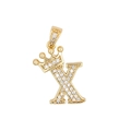 Pendentif couronne initiale X hip-hop plaqué or avec pierres de zircon - Lettre X
