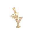 Pendentif doré avec couronne et lettre majuscule Y orné de micro-pavé de zircons - Lettre Y
