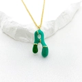 Golden necklace with a green enamel letter A bubble pendant in a minimalist style - Letter A Style / Green Gold