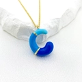 Golden chain necklace with bubble letter C pendant featuring blue enamel coating - Letter C Style / Blue/Gold