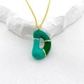 Artistic bubble letter D pendant necklace in green enamel with a polished golden finish - Letter D Style / Green Gold