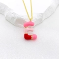Bubble letter E pendant necklace with tricolor pink and red enamel in gold plating - Letter E Style