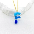 Artistic blue gradient bubble letter F pendant necklace in gold plated metal finish - Letter F Style