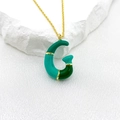 Golden bubble pendant necklace with green enamel letter G and dainty gold chain - Letter G Style