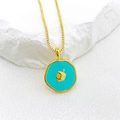 Elegant gold pendant necklace with turquoise enamel and 3D dreidel charm on silk - Dreidel Pattern (2) / Gold + Sky Blue