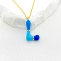 Bubble letter L pendant necklace with blue enamel finish and gold chain for women - Letter L Style