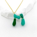 Bubble letter M necklace with tricolor green enamel pendant and gold chain - Letter M Style