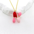 Bubble letter H pendant necklace with red and pink enamel in a gold finish setting - Letter N Style