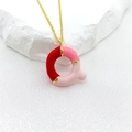 Chic enamel bubble letter Q necklace pendant in red and pink colors with gold chain - Letter Q Style