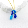 Blue and gold enamel bubble letter R pendant necklace on a delicate gold chain - Letter R Style