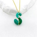 Golden S-letter bubble pendant with dual green enamel inlay on a fine chain - Letter S Style