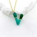 Golden bubble letter V necklace pendant with vibrant green enamel oil drip design - Style Letter V