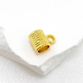 Golden cylindrical jewelry pendant with wave texture and side loop for DIY crafts - Gold