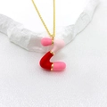 Bubble letter Z pendant in red and pink enamel on a thin gold chain necklace - Letter Z Style