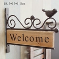 Rustic metal and wood welcome sign with bird accent, size 18.5x15x1.5cm - Wrought Iron Bird Style (AL1899)