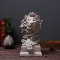 Escultura de cabeza de león en gres beige para decoración de interiores - León de Arenisca