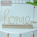 Lámpara letras home de alambre dorado nórdico con base de madera, 36x5x22cm decor - Lámpara HOME