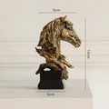Nordic resin horse head sculpture in antique gold finish on dark pedestal base - Gold Horse Head - Mini