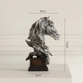Artistic horse head sculpture in silver-grey resin on dark brown base, 13cm height - Silver Horse Head - Mini