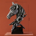 Escultura de cabeza de caballo plata vintage con textura rústica y base negra de 42cm - Escultura de Cabeza de Caballo / Grande (42cm) / Plateado
