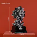 Silver lion head sculpture with detailed mane on black pedestal, 32cm height - Silver Lion Head - Large