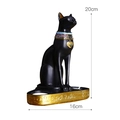 Black Egyptian Bastet cat candle holder statue with gold hieroglyphic base, 20cm height - Egyptian Cat Candle Holder (YX260842)