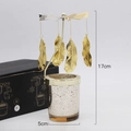Golden spinning feather candle holder with 17cm silver speckled glass jar - Golden Leaf Style (F) / Gold
